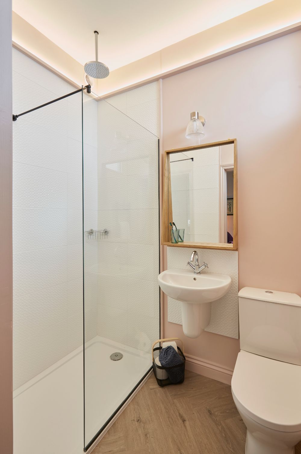 The bathroom of Flat 1, showing the walk-in shower
