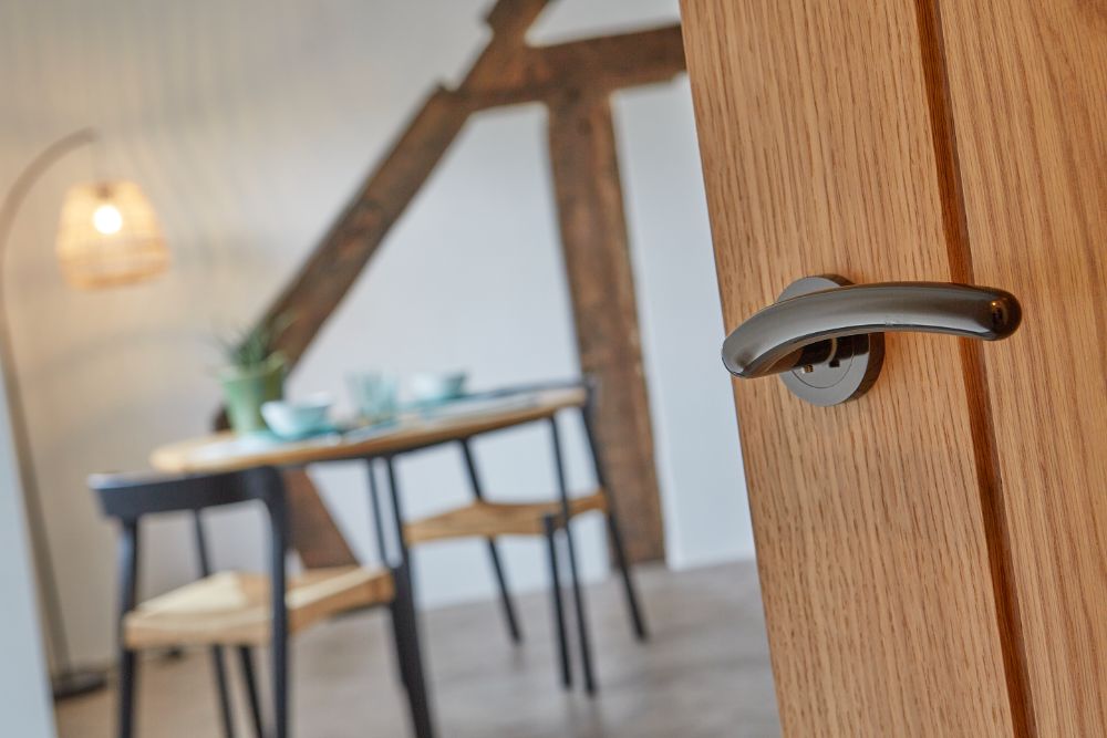 The stylish handle on the door to the dining area